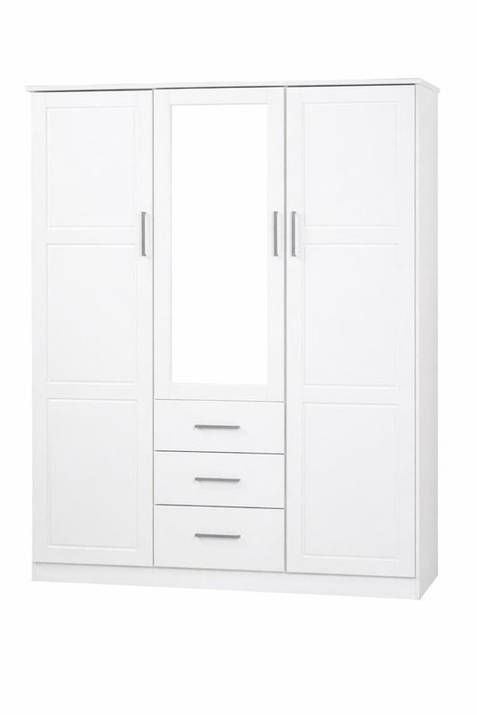 72" White Solid Wood Mirrored Three Door Three Drawer Combo Dresser