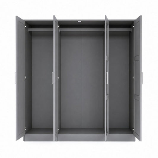 72" Gray Solid Wood Mirrored Four Door Combo Dresser