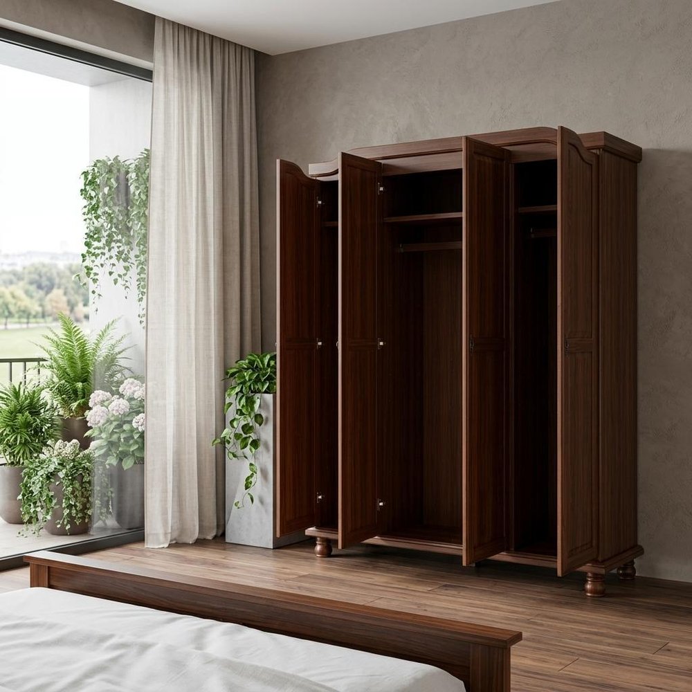 74" Coffee Solid Wood Four Door Combo Dresser