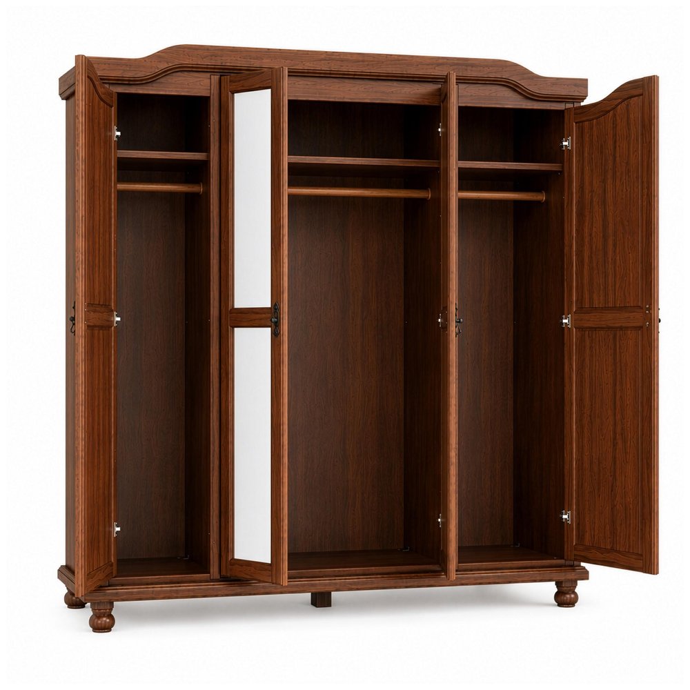 74" Coffee Solid Wood Mirrored Four Door Combo Dresser