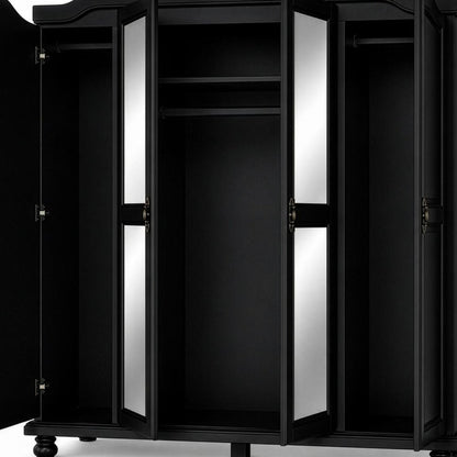 74" Black Solid Wood Mirrored Four Door Combo Dresser