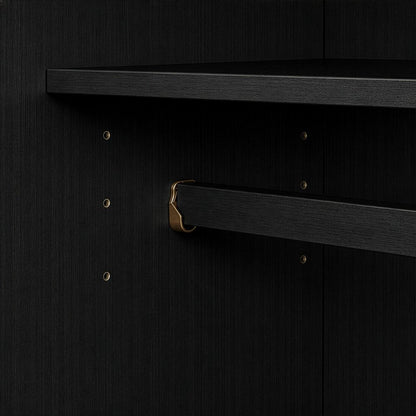 74" Black Solid Wood Mirrored Four Door Combo Dresser