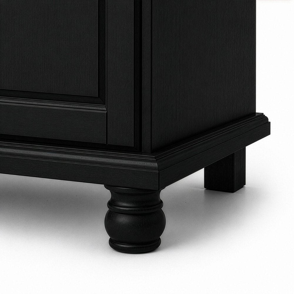 74" Black Solid Wood Mirrored Four Door Combo Dresser