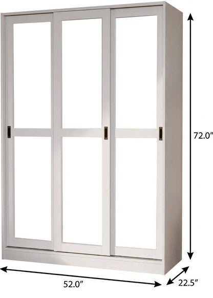 72" White Solid Wood Mirrored Three Door Combo Dresser