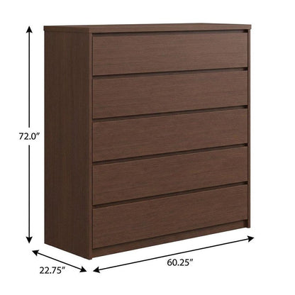 72" Coffee Solid Wood Four Door Combo Dresser