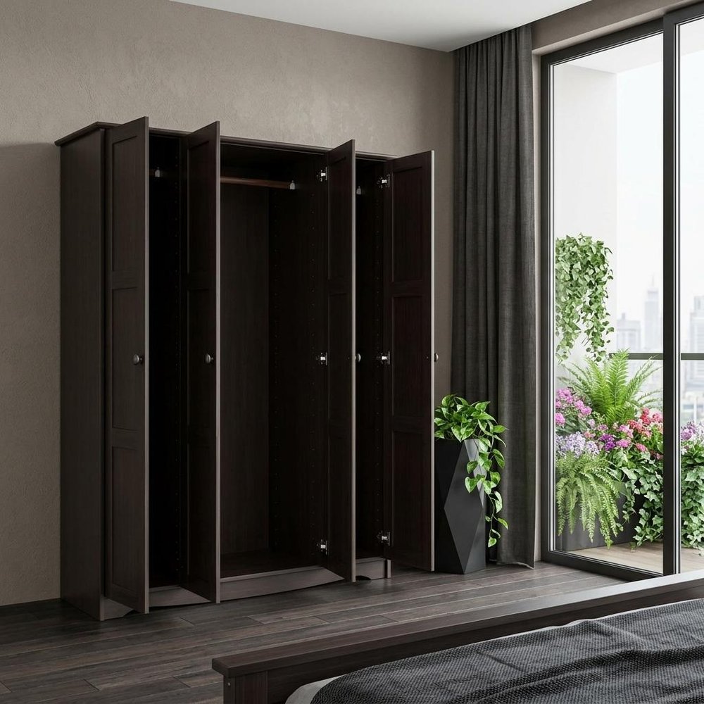 72" Dark Brown Solid Wood Four Door Combo Dresser