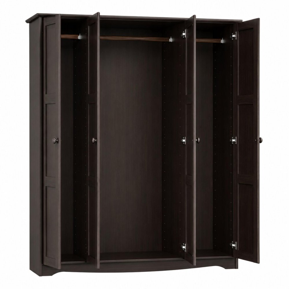 72" Dark Brown Solid Wood Four Door Combo Dresser