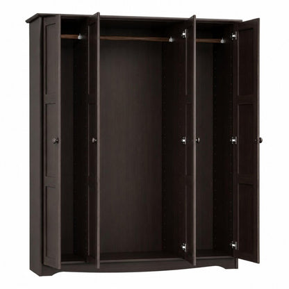 72" Dark Brown Solid Wood Four Door Combo Dresser