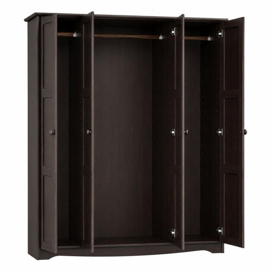 72" Dark Brown Solid Wood Four Door Combo Dresser