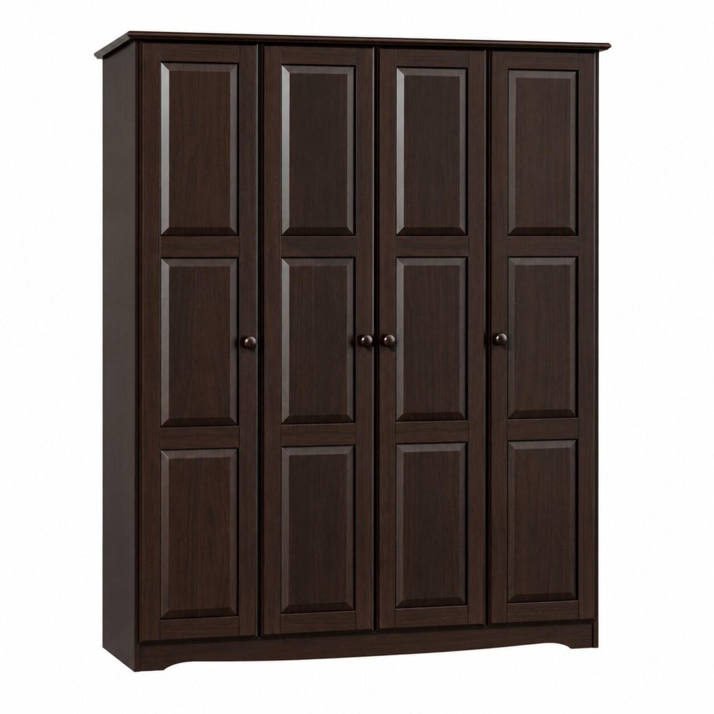 72" Dark Brown Solid Wood Four Door Combo Dresser
