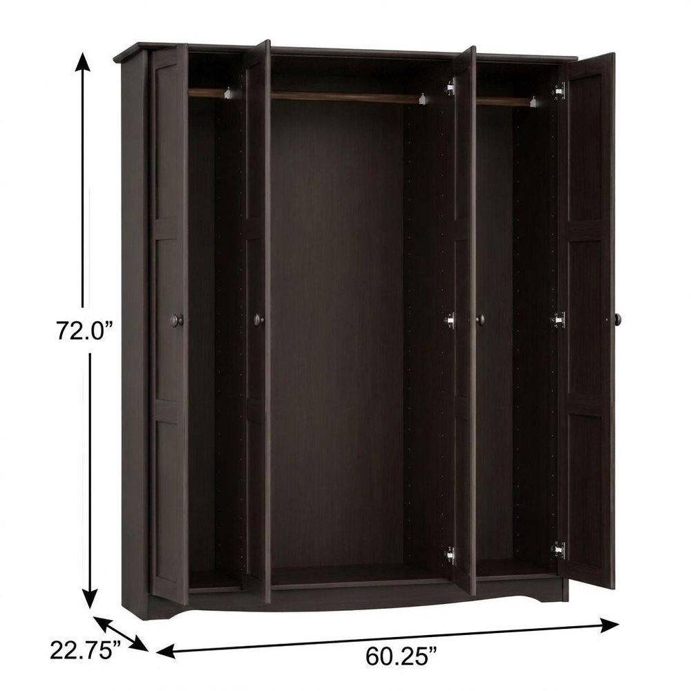 72" Dark Brown Solid Wood Four Door Combo Dresser