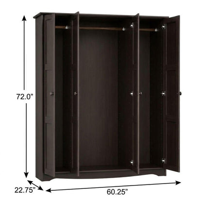 72" Dark Brown Solid Wood Four Door Combo Dresser
