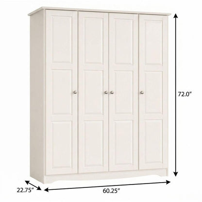 72" White Solid Wood Four Door Combo Dresser