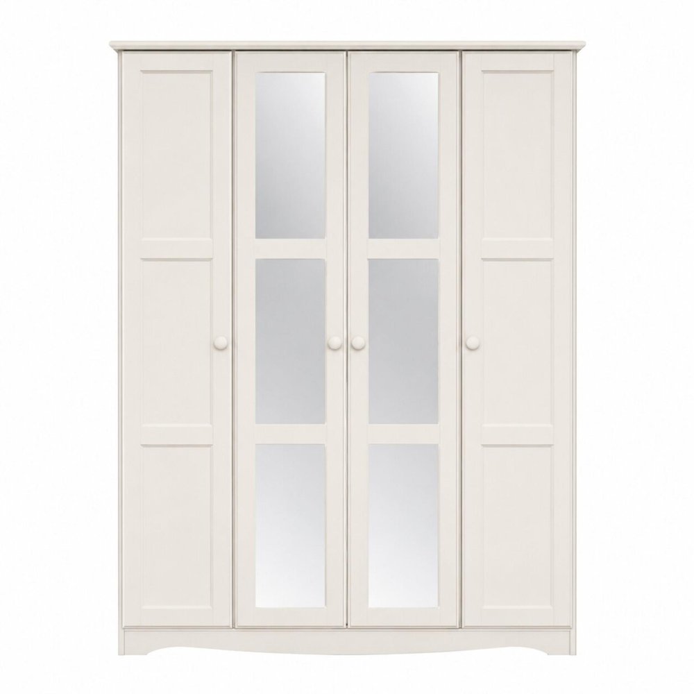 72" White Solid Wood Mirrored Four Door Combo Dresser