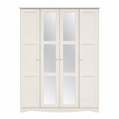 72" White Solid Wood Mirrored Four Door Combo Dresser
