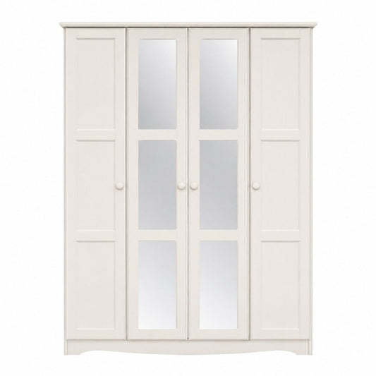 72" White Solid Wood Mirrored Four Door Combo Dresser