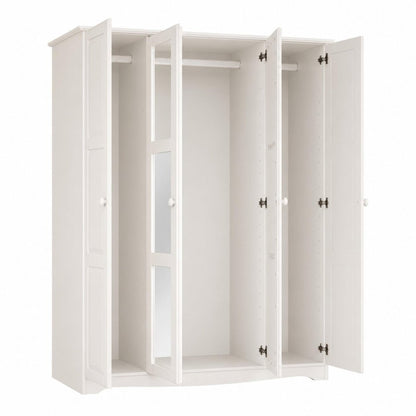72" White Solid Wood Mirrored Four Door Combo Dresser