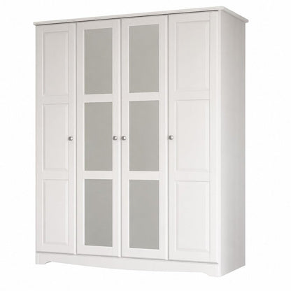 72" White Solid Wood Mirrored Four Door Combo Dresser