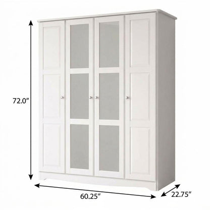 72" White Solid Wood Mirrored Four Door Combo Dresser