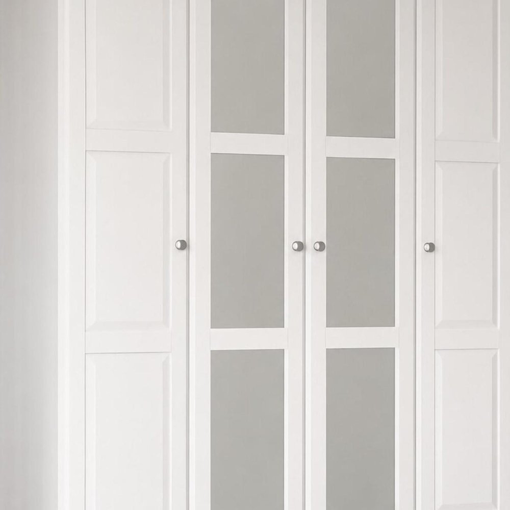 72" White Solid Wood Mirrored Four Door Combo Dresser