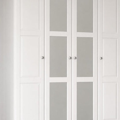 72" White Solid Wood Mirrored Four Door Combo Dresser
