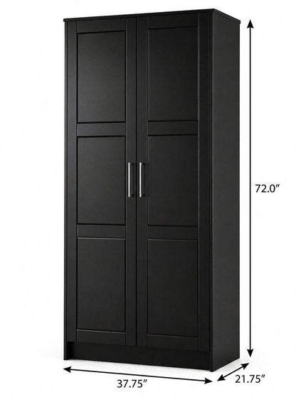 72" Black Solid Wood Two Door Combo Dresser