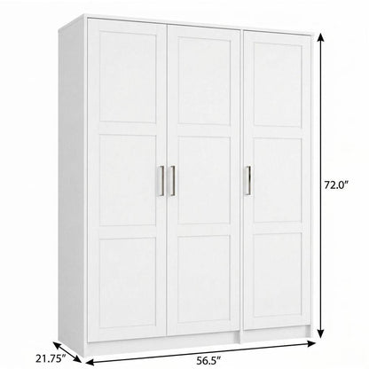 72" White Solid Wood Three Door Combo Dresser