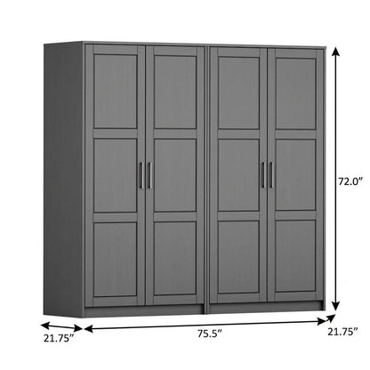 72" Gray Solid Wood Four Door Combo Dresser