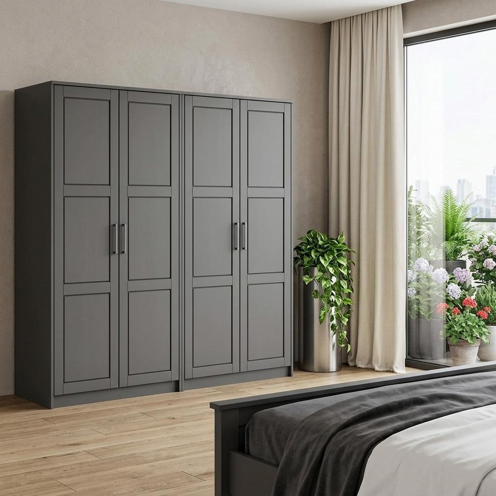 72" Gray Solid Wood Four Door Combo Dresser