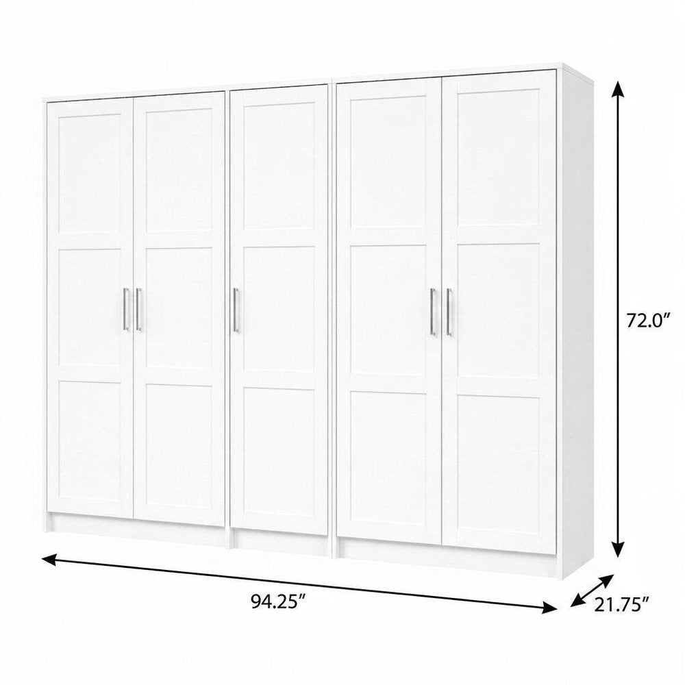 72" White Solid Wood Five Door Combo Dresser