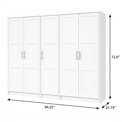 72" White Solid Wood Five Door Combo Dresser