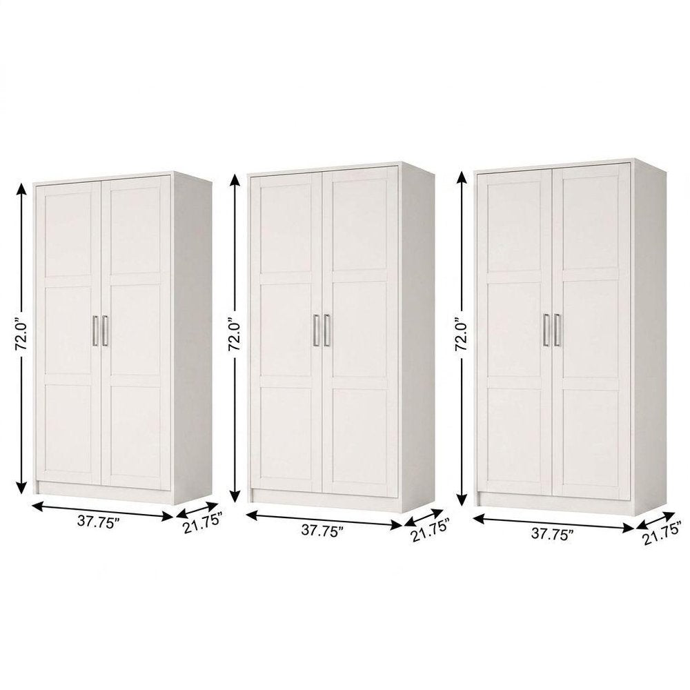 72" White Solid Wood Six Door Combo Dresser