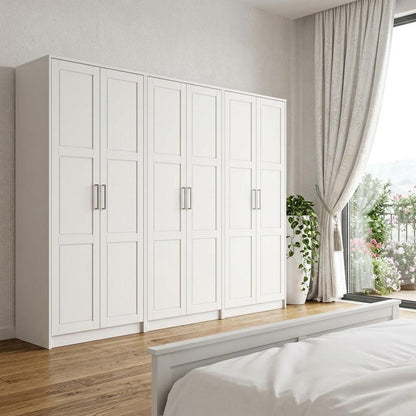 72" White Solid Wood Six Door Combo Dresser