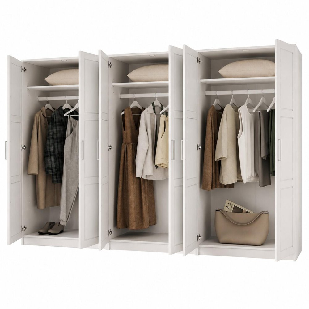 72" White Solid Wood Six Door Combo Dresser