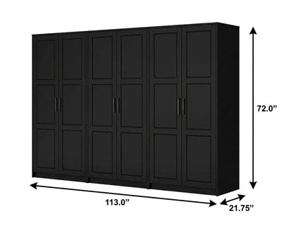72" Black Solid Wood Six Door Combo Dresser