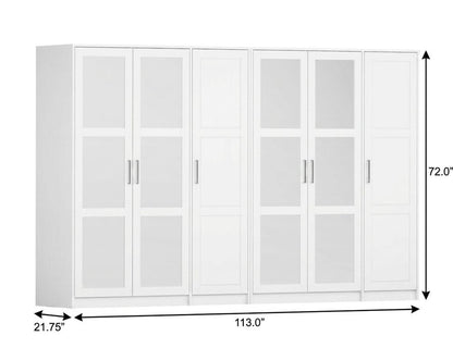 72" White Solid Wood Mirrored Six Door Combo Dresser