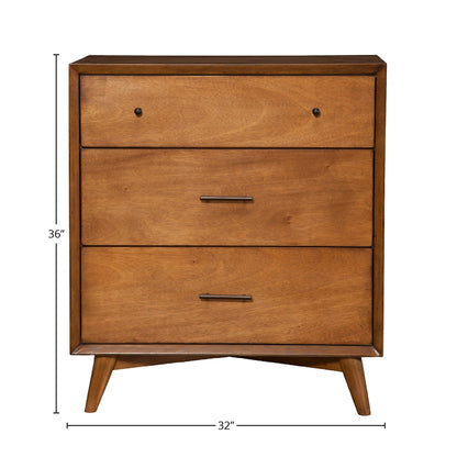 Flynn Mid Century Modern 3 Drawer Small Chest, Chestnut
