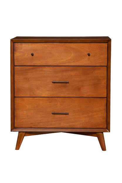 Flynn Mid Century Modern 3 Drawer Small Chest, Chestnut