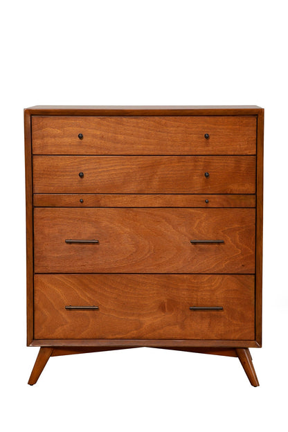 Flynn Mid Century Modern 4 Drawer Multifunction Chest w/Pull Out Tray, Chestnut