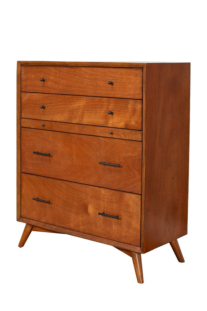 Flynn Mid Century Modern 4 Drawer Multifunction Chest w/Pull Out Tray, Chestnut
