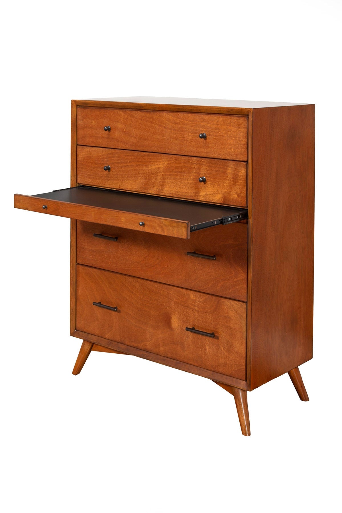 Flynn Mid Century Modern 4 Drawer Multifunction Chest w/Pull Out Tray, Chestnut
