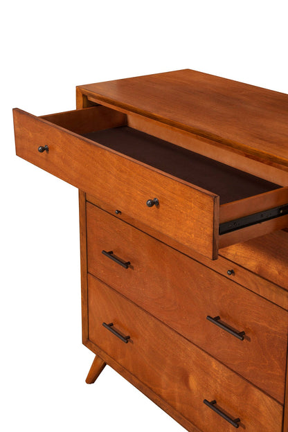 Flynn Mid Century Modern 4 Drawer Multifunction Chest w/Pull Out Tray, Chestnut