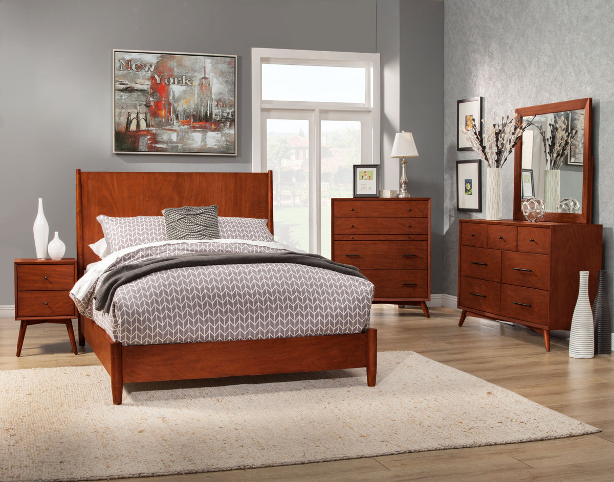 Flynn Mid Century Modern Queen Panel Bed, Chestnut
