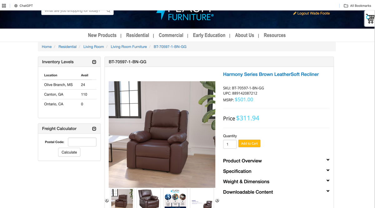 Harmony Series Brown LeatherSoft Recliner