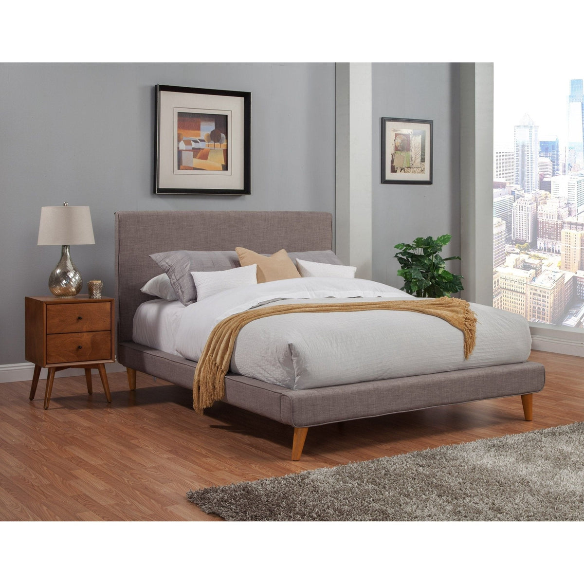 Britney Queen Upholstered Platform Bed, Dark Grey