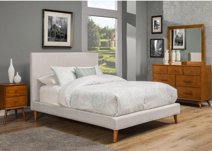 Britney Queen Upholstered Platform Bed, Light Grey Linen