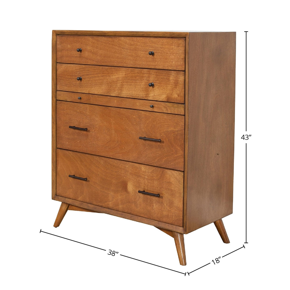 Flynn Mid Century Modern 4 Drawer Multifunction Chest w/Pull Out Tray, Chestnut