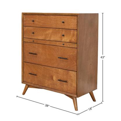 Flynn Mid Century Modern 4 Drawer Multifunction Chest w/Pull Out Tray, Chestnut