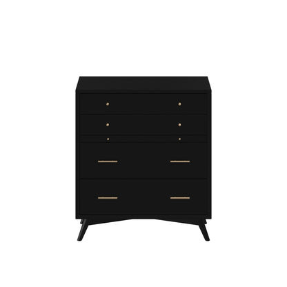 Flynn Mid Century Modern 4 Drawer Multifunction Chest w/Pull Out Tray, Black