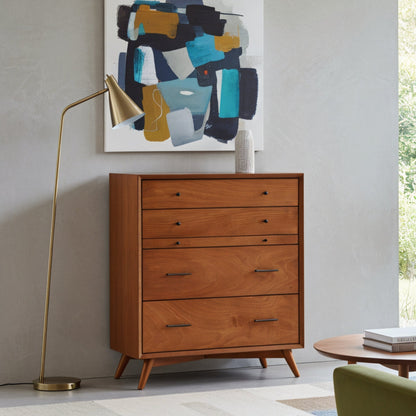 Flynn Mid Century Modern 4 Drawer Multifunction Chest w/Pull Out Tray, Chestnut